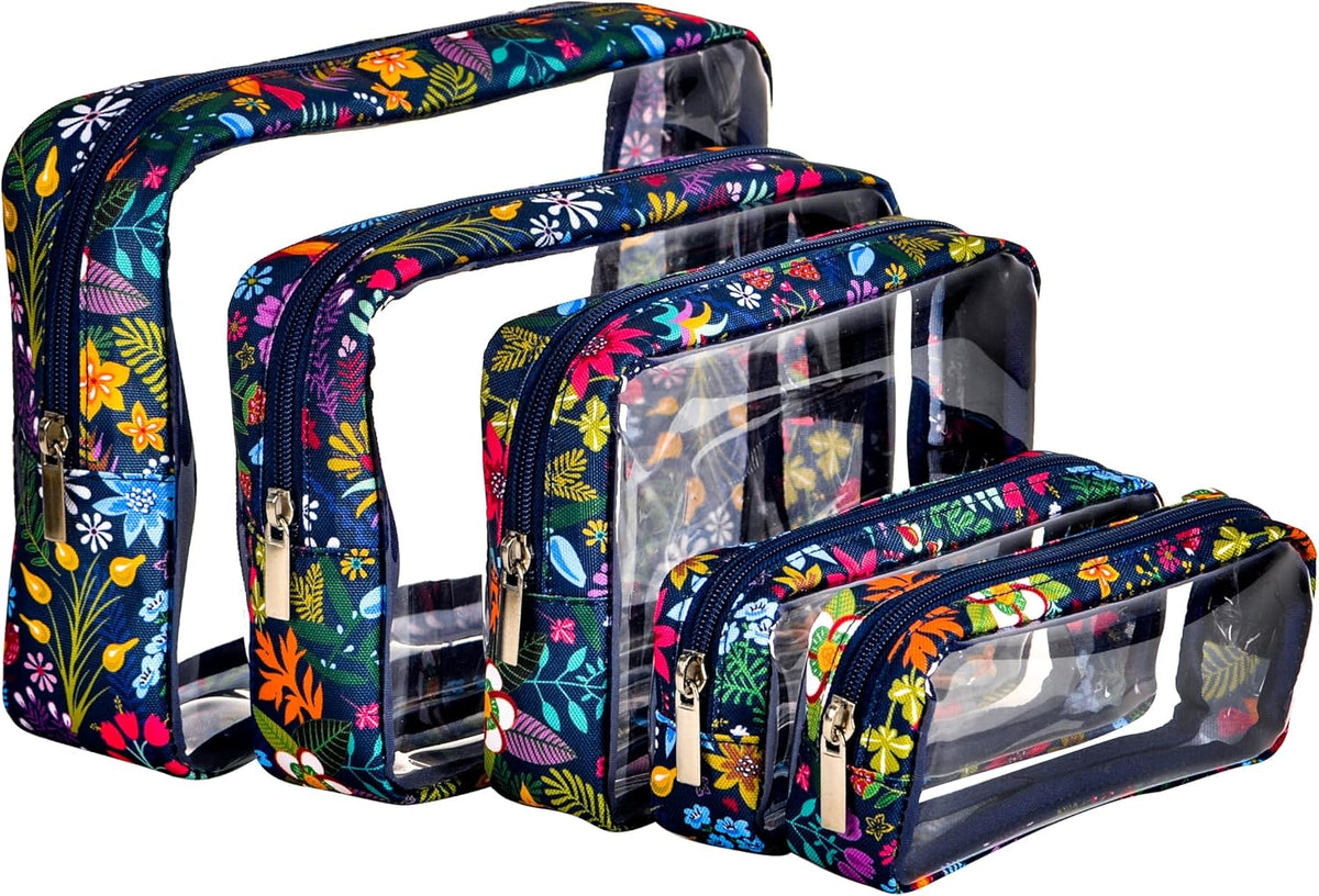 TSA Approved 5-Piece Diaper Bag Organizer Pouch Set Clear Waterproof TPU Kids Toiletry Storage Set Travel Packing Clutch Cube Bags for Baby Nursing(Dinosour)