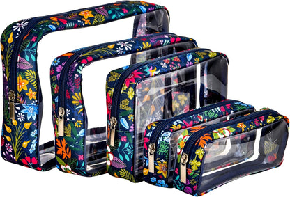 TSA Approved 5-Piece Diaper Bag Organizer Pouch Set Clear Waterproof TPU Kids Toiletry Storage Set Travel Packing Clutch Cube Bags for Baby Nursing(Dinosour)