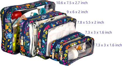 TSA Approved 5-Piece Diaper Bag Organizer Pouch Set Clear Waterproof TPU Kids Toiletry Storage Set Travel Packing Clutch Cube Bags for Baby Nursing(Dinosour)