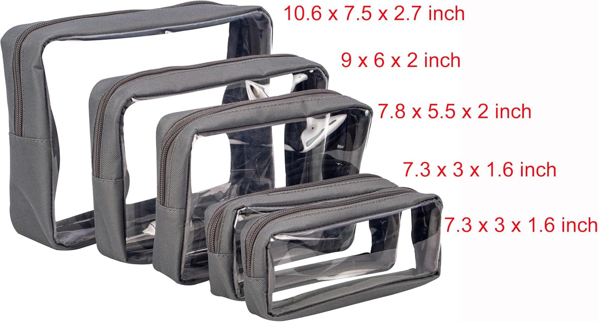 TSA Approved 5-Piece Diaper Bag Organizer Pouch Set Clear Waterproof TPU Kids Toiletry Storage Set Travel Packing Clutch Cube Bags for Baby Nursing(Dinosour)
