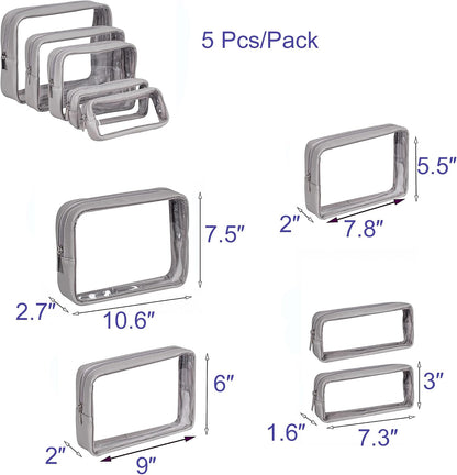 TSA Approved 5-Piece Diaper Bag Organizer Pouch Set Clear Waterproof TPU Kids Toiletry Storage Set Travel Packing Clutch Cube Bags for Baby Nursing(Dinosour)