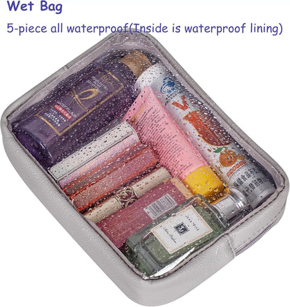 TSA Approved 5-Piece Diaper Bag Organizer Pouch Set Clear Waterproof TPU Kids Toiletry Storage Set Travel Packing Clutch Cube Bags for Baby Nursing(Dinosour)