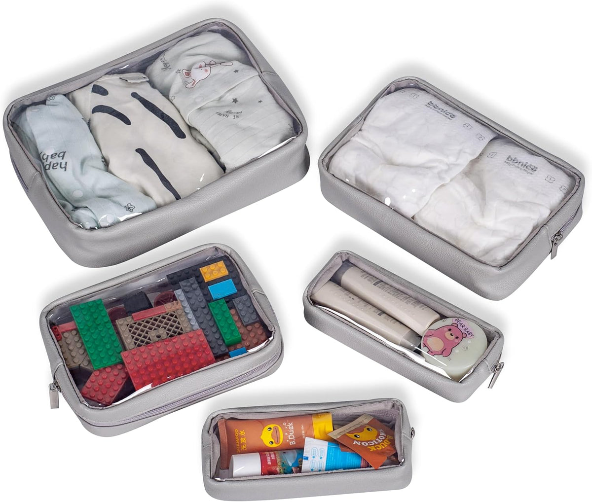 TSA Approved 5-Piece Diaper Bag Organizer Pouch Set Clear Waterproof TPU Kids Toiletry Storage Set Travel Packing Clutch Cube Bags for Baby Nursing(Dinosour)