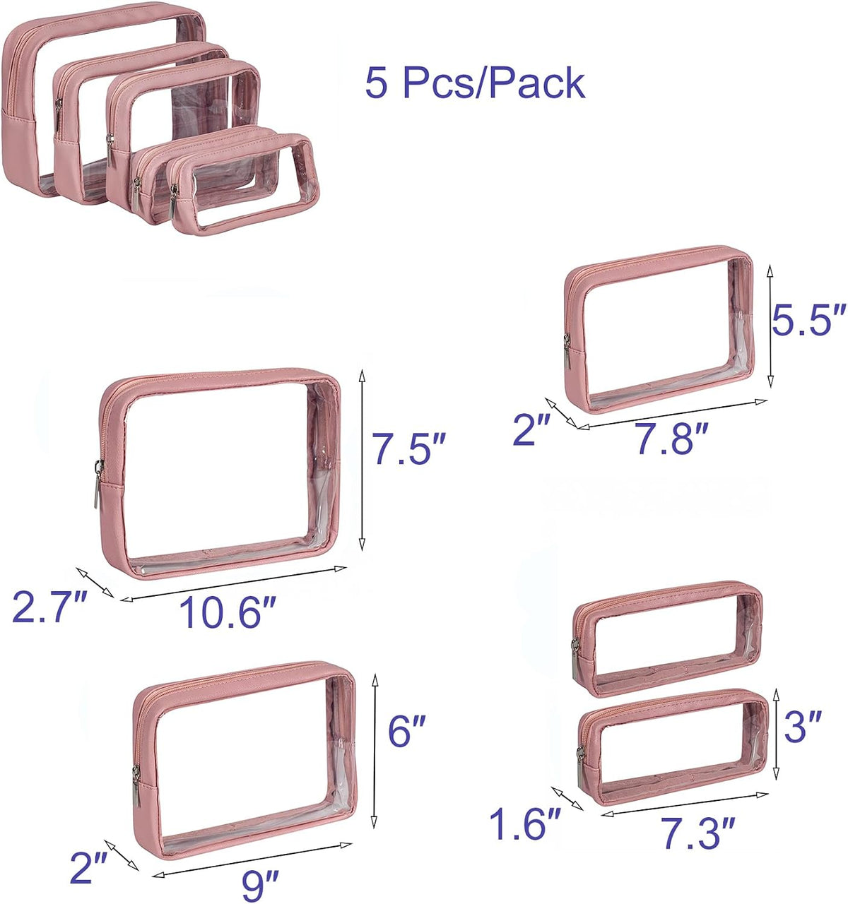 TSA Approved 5-Piece Diaper Bag Organizer Pouch Set Clear Waterproof TPU Kids Toiletry Storage Set Travel Packing Clutch Cube Bags for Baby Nursing(Dinosour)