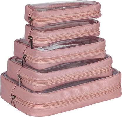TSA Approved 5-Piece Diaper Bag Organizer Pouch Set Clear Waterproof TPU Kids Toiletry Storage Set Travel Packing Clutch Cube Bags for Baby Nursing(Dinosour)
