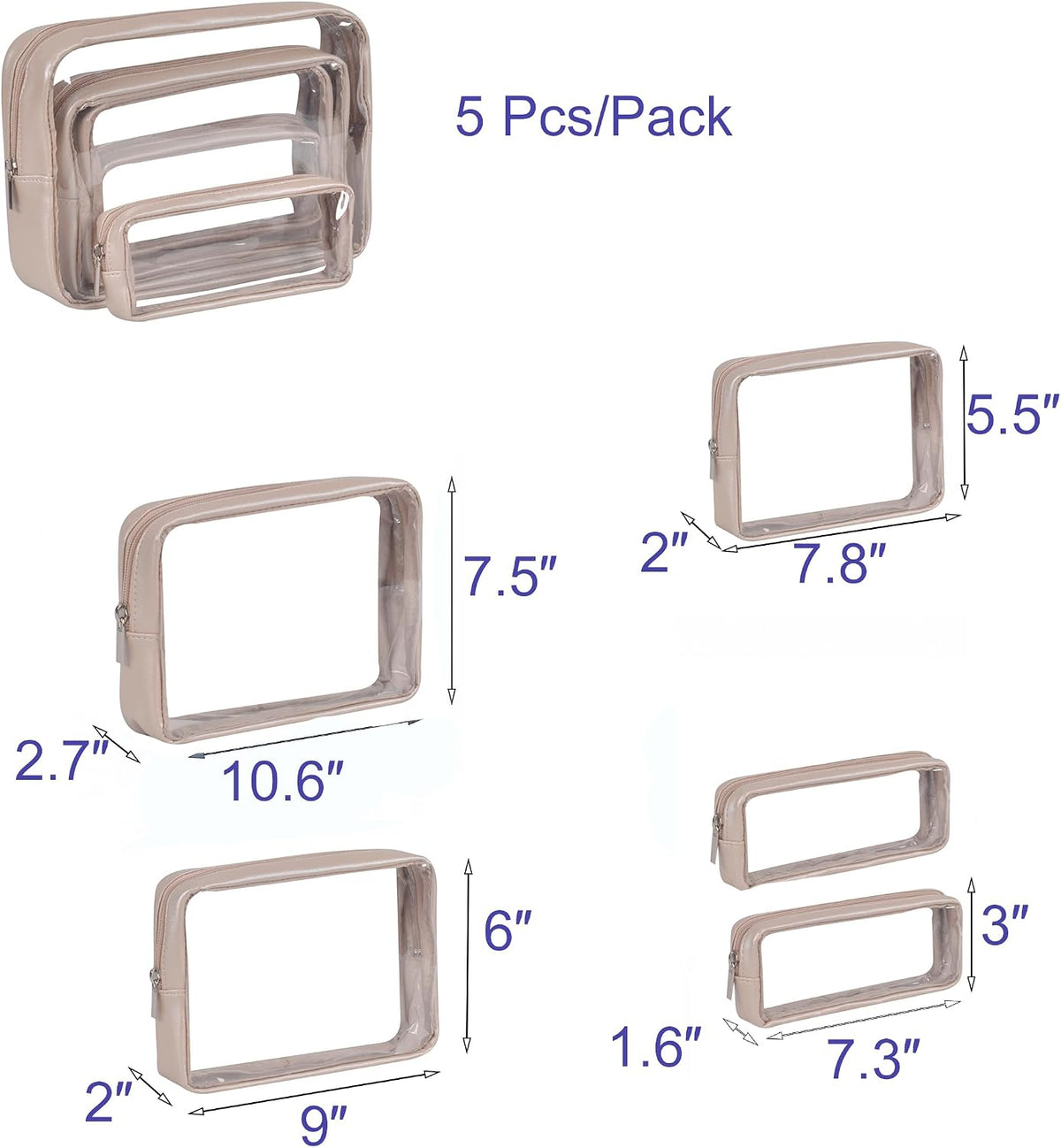 TSA Approved 5-Piece Diaper Bag Organizer Pouch Set Clear Waterproof TPU Kids Toiletry Storage Set Travel Packing Clutch Cube Bags for Baby Nursing(Dinosour)