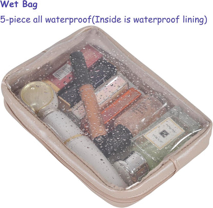 TSA Approved 5-Piece Diaper Bag Organizer Pouch Set Clear Waterproof TPU Kids Toiletry Storage Set Travel Packing Clutch Cube Bags for Baby Nursing(Dinosour)