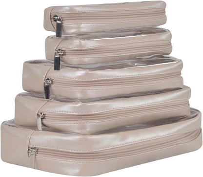 TSA Approved 5-Piece Diaper Bag Organizer Pouch Set Clear Waterproof TPU Kids Toiletry Storage Set Travel Packing Clutch Cube Bags for Baby Nursing(Dinosour)