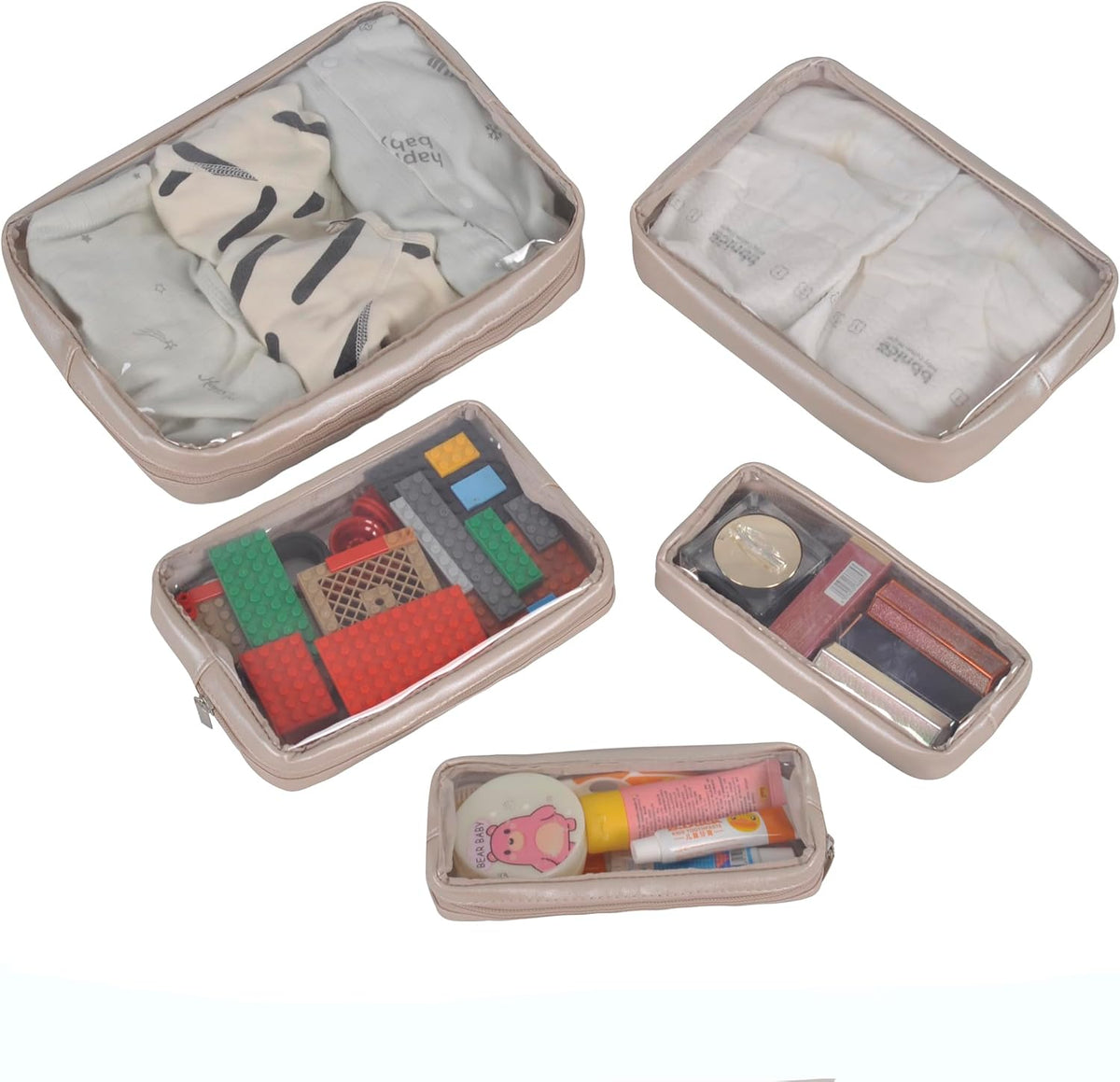 TSA Approved 5-Piece Diaper Bag Organizer Pouch Set Clear Waterproof TPU Kids Toiletry Storage Set Travel Packing Clutch Cube Bags for Baby Nursing(Dinosour)