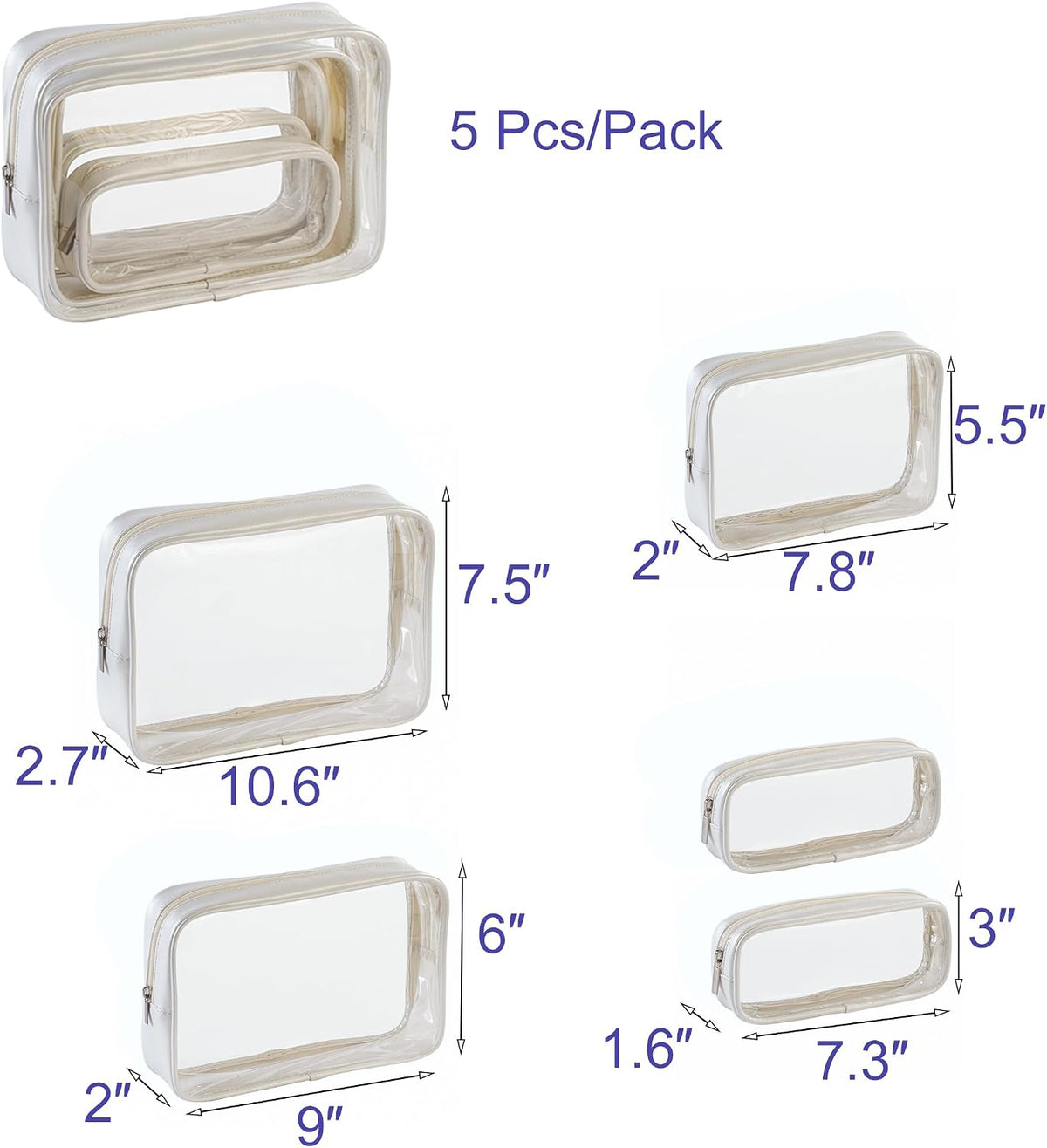 TSA Approved 5-Piece Diaper Bag Organizer Pouch Set Clear Waterproof TPU Kids Toiletry Storage Set Travel Packing Clutch Cube Bags for Baby Nursing(Dinosour)