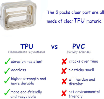 TSA Approved 5-Piece Diaper Bag Organizer Pouch Set Clear Waterproof TPU Kids Toiletry Storage Set Travel Packing Clutch Cube Bags for Baby Nursing(Dinosour)