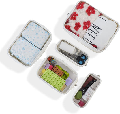 TSA Approved 5-Piece Diaper Bag Organizer Pouch Set Clear Waterproof TPU Kids Toiletry Storage Set Travel Packing Clutch Cube Bags for Baby Nursing(Dinosour)