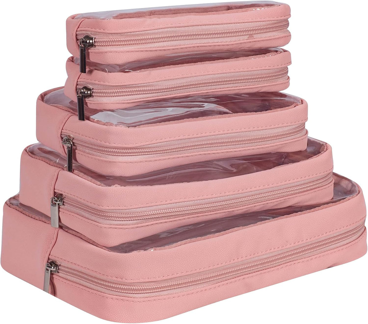 TSA Approved 5-Piece Diaper Bag Organizer Pouch Set Clear Waterproof TPU Kids Toiletry Storage Set Travel Packing Clutch Cube Bags for Baby Nursing(Dinosour)