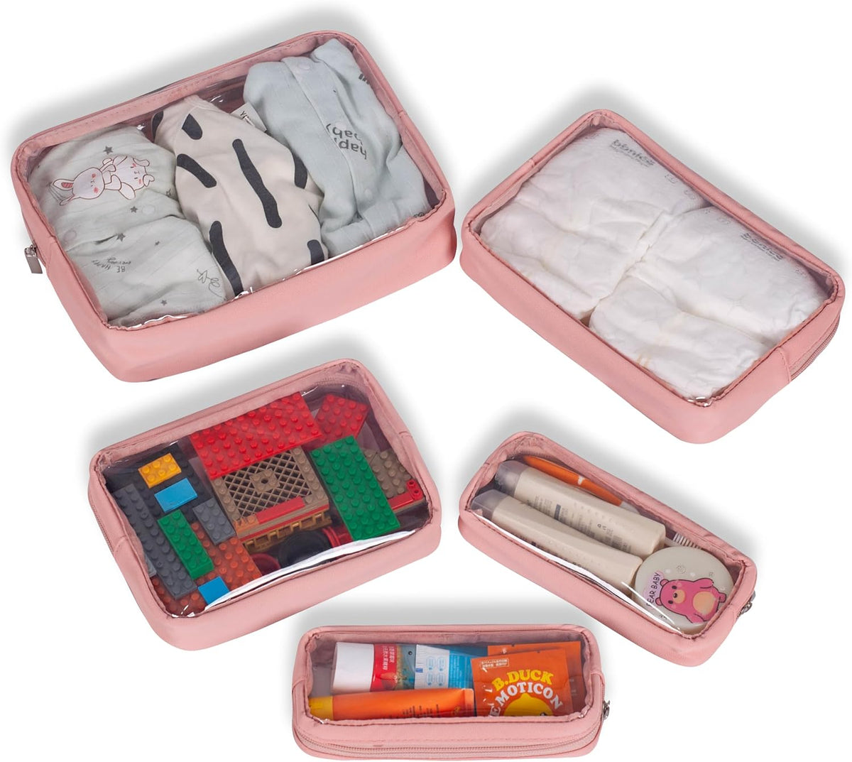 TSA Approved 5-Piece Diaper Bag Organizer Pouch Set Clear Waterproof TPU Kids Toiletry Storage Set Travel Packing Clutch Cube Bags for Baby Nursing(Dinosour)