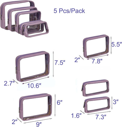 TSA Approved 5-Piece Diaper Bag Organizer Pouch Set Clear Waterproof TPU Kids Toiletry Storage Set Travel Packing Clutch Cube Bags for Baby Nursing(Dinosour)