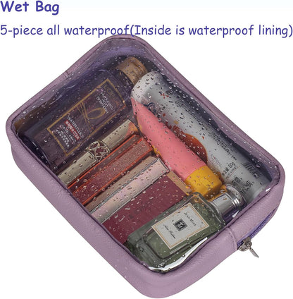 TSA Approved 5-Piece Diaper Bag Organizer Pouch Set Clear Waterproof TPU Kids Toiletry Storage Set Travel Packing Clutch Cube Bags for Baby Nursing(Dinosour)