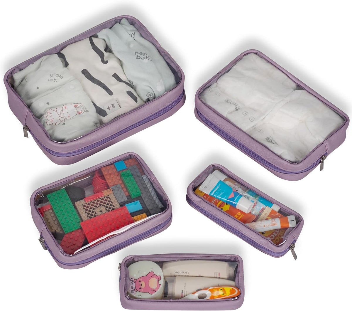 TSA Approved 5-Piece Diaper Bag Organizer Pouch Set Clear Waterproof TPU Kids Toiletry Storage Set Travel Packing Clutch Cube Bags for Baby Nursing(Dinosour)