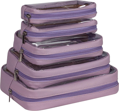 TSA Approved 5-Piece Diaper Bag Organizer Pouch Set Clear Waterproof TPU Kids Toiletry Storage Set Travel Packing Clutch Cube Bags for Baby Nursing(Dinosour)