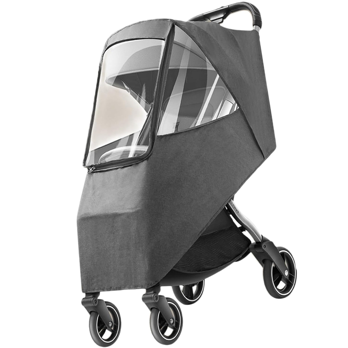 Universal Stroller Rain Cover - Windproof, Coldproof - Breathable Material, Ventilation Holes for Unrestricted Airflow (Linen Gray)