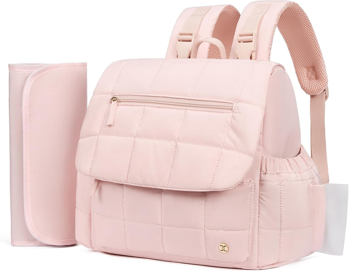 Diaper Bag Backpack, Large Capacity Stylish Baby Bag Backpacks with Bottle insulation Area Changing Mat, Mommy Bag Pink