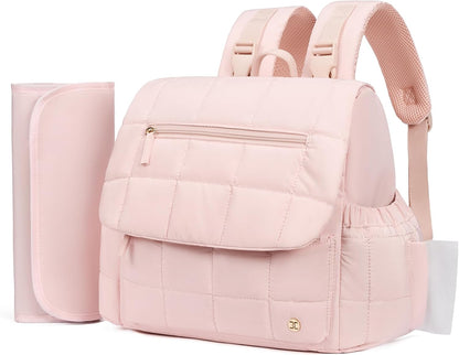 Diaper Bag Backpack, Large Capacity Stylish Baby Bag Backpacks with Bottle insulation Area Changing Mat, Mommy Bag Pink