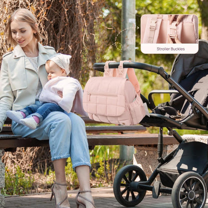 Diaper Bag Backpack, Large Capacity Stylish Baby Bag Backpacks with Bottle insulation Area Changing Mat, Mommy Bag Pink