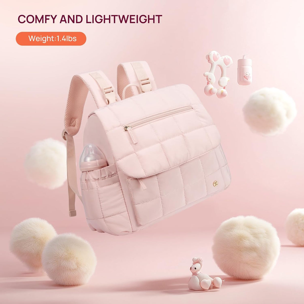 Diaper Bag Backpack, Large Capacity Stylish Baby Bag Backpacks with Bottle insulation Area Changing Mat, Mommy Bag Pink