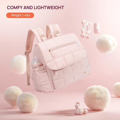 Diaper Bag Backpack, Large Capacity Stylish Baby Bag Backpacks with Bottle insulation Area Changing Mat, Mommy Bag Pink