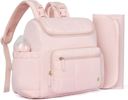 Diaper Bag Backpack, Large Capacity Stylish Baby Bag Backpacks with Bottle insulation Area Changing Mat, Mommy Bag Pink
