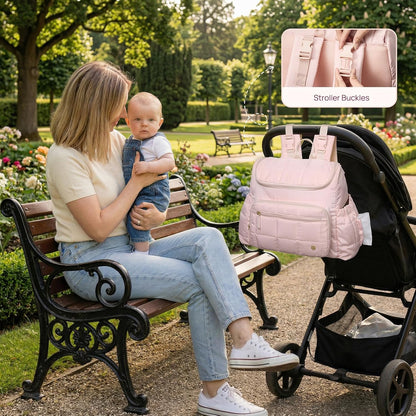 Diaper Bag Backpack, Large Capacity Stylish Baby Bag Backpacks with Bottle insulation Area Changing Mat, Mommy Bag Pink
