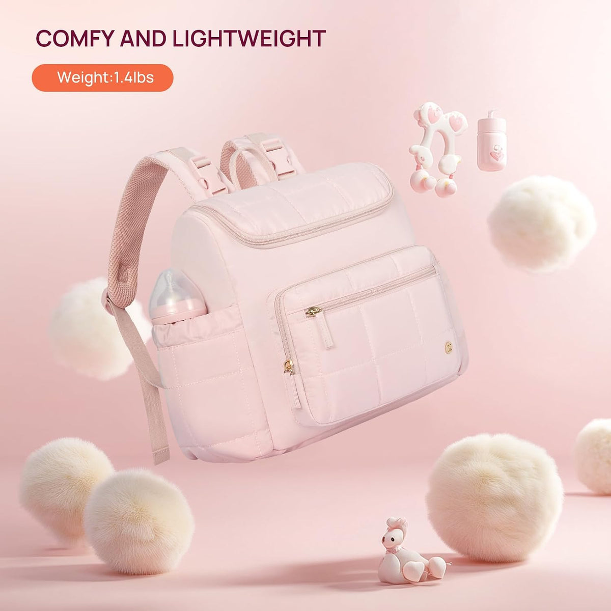 Diaper Bag Backpack, Large Capacity Stylish Baby Bag Backpacks with Bottle insulation Area Changing Mat, Mommy Bag Pink