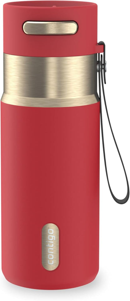 AutoSeal 24 oz Stainless Steel Vacuum-Insulated Water Bottle with Leakproof Push-Button Spout & Lock, Carry Strap, BPA-Free & Lead-Free, Dishwasher Safe
