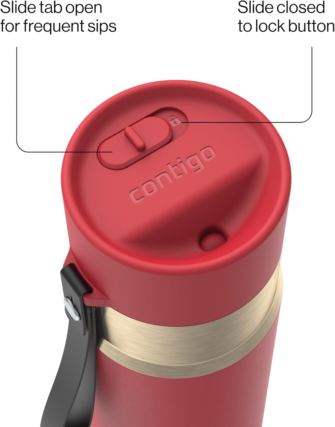 AutoSeal 24 oz Stainless Steel Vacuum-Insulated Water Bottle with Leakproof Push-Button Spout & Lock, Carry Strap, BPA-Free & Lead-Free, Dishwasher Safe