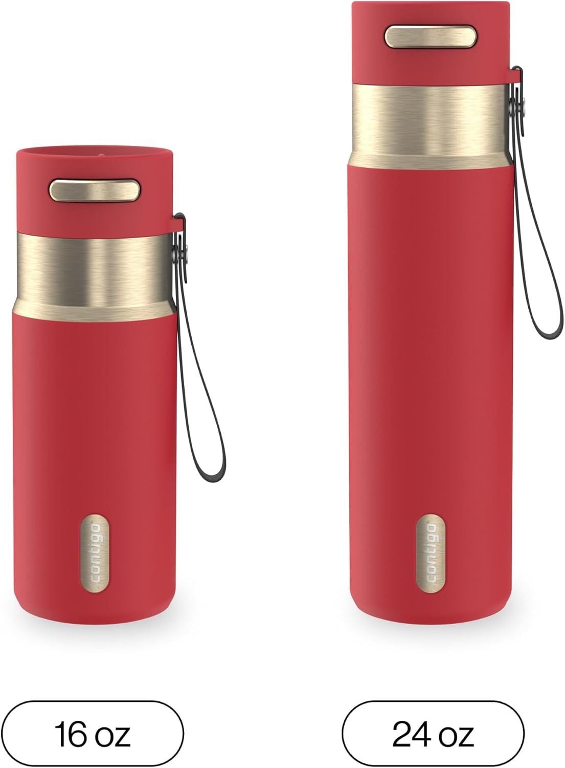 AutoSeal 24 oz Stainless Steel Vacuum-Insulated Water Bottle with Leakproof Push-Button Spout & Lock, Carry Strap, BPA-Free & Lead-Free, Dishwasher Safe
