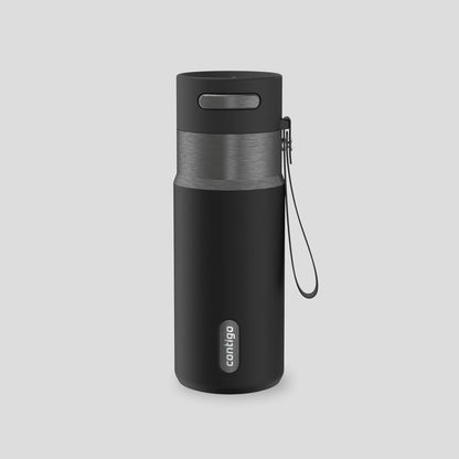 AutoSeal 24 oz Stainless Steel Vacuum-Insulated Water Bottle with Leakproof Push-Button Spout & Lock, Carry Strap, BPA-Free & Lead-Free, Dishwasher Safe