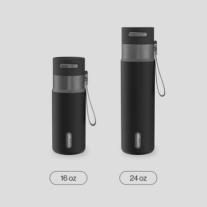 AutoSeal 24 oz Stainless Steel Vacuum-Insulated Water Bottle with Leakproof Push-Button Spout & Lock, Carry Strap, BPA-Free & Lead-Free, Dishwasher Safe