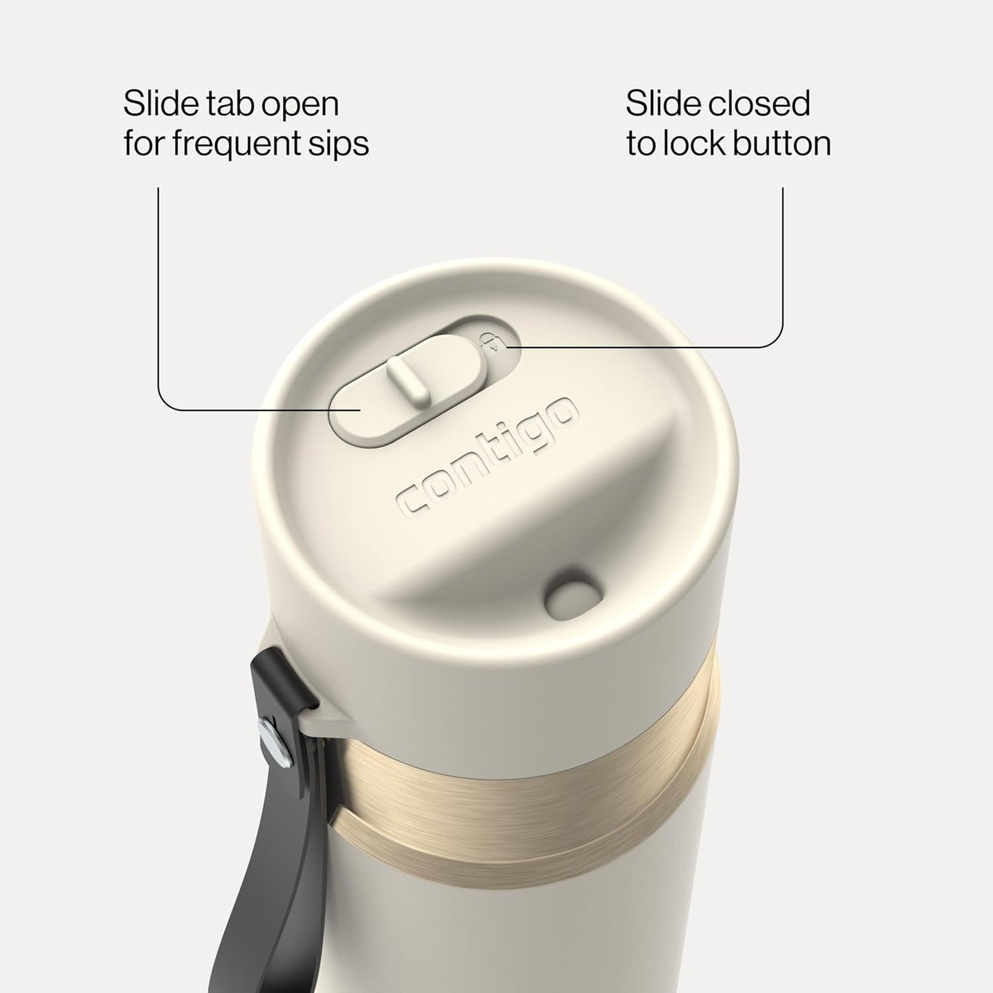 AutoSeal 24 oz Stainless Steel Vacuum-Insulated Water Bottle with Leakproof Push-Button Spout & Lock, Carry Strap, BPA-Free & Lead-Free, Dishwasher Safe