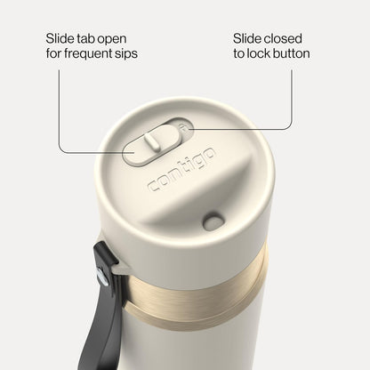 AutoSeal 24 oz Stainless Steel Vacuum-Insulated Water Bottle with Leakproof Push-Button Spout & Lock, Carry Strap, BPA-Free & Lead-Free, Dishwasher Safe