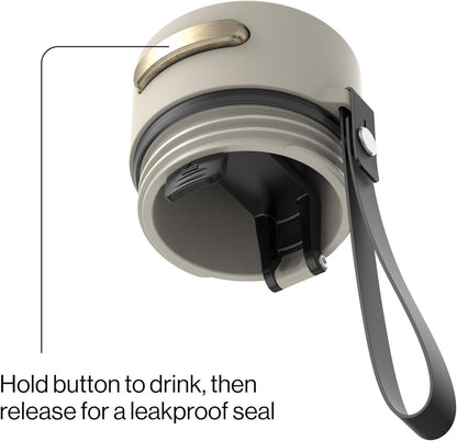 AutoSeal 24 oz Stainless Steel Vacuum-Insulated Water Bottle with Leakproof Push-Button Spout & Lock, Carry Strap, BPA-Free & Lead-Free, Dishwasher Safe