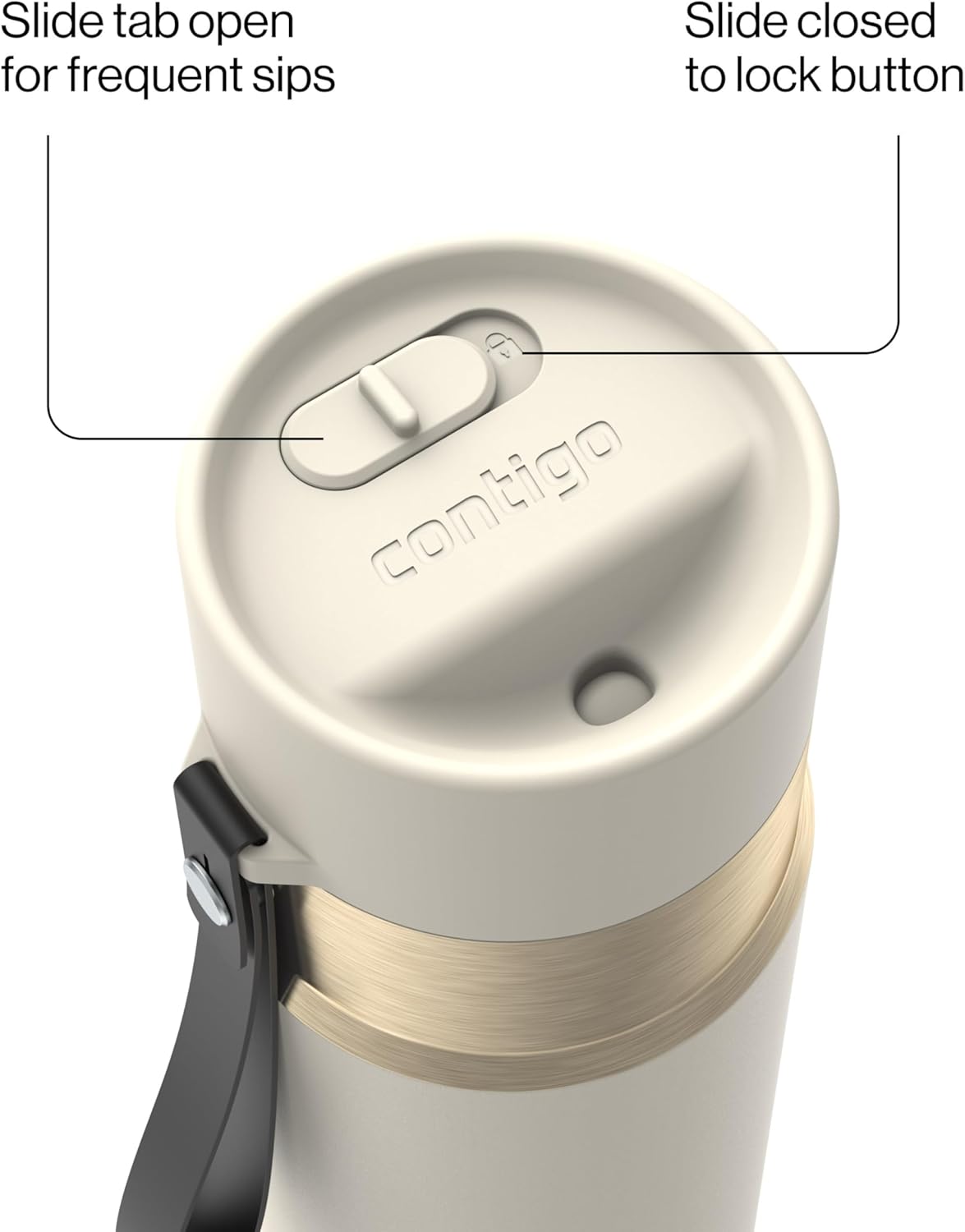 AutoSeal 24 oz Stainless Steel Vacuum-Insulated Water Bottle with Leakproof Push-Button Spout & Lock, Carry Strap, BPA-Free & Lead-Free, Dishwasher Safe