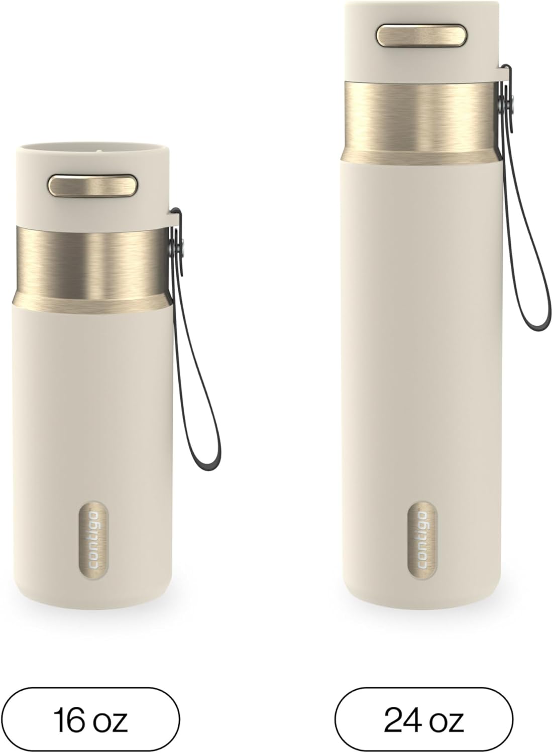 AutoSeal 24 oz Stainless Steel Vacuum-Insulated Water Bottle with Leakproof Push-Button Spout & Lock, Carry Strap, BPA-Free & Lead-Free, Dishwasher Safe