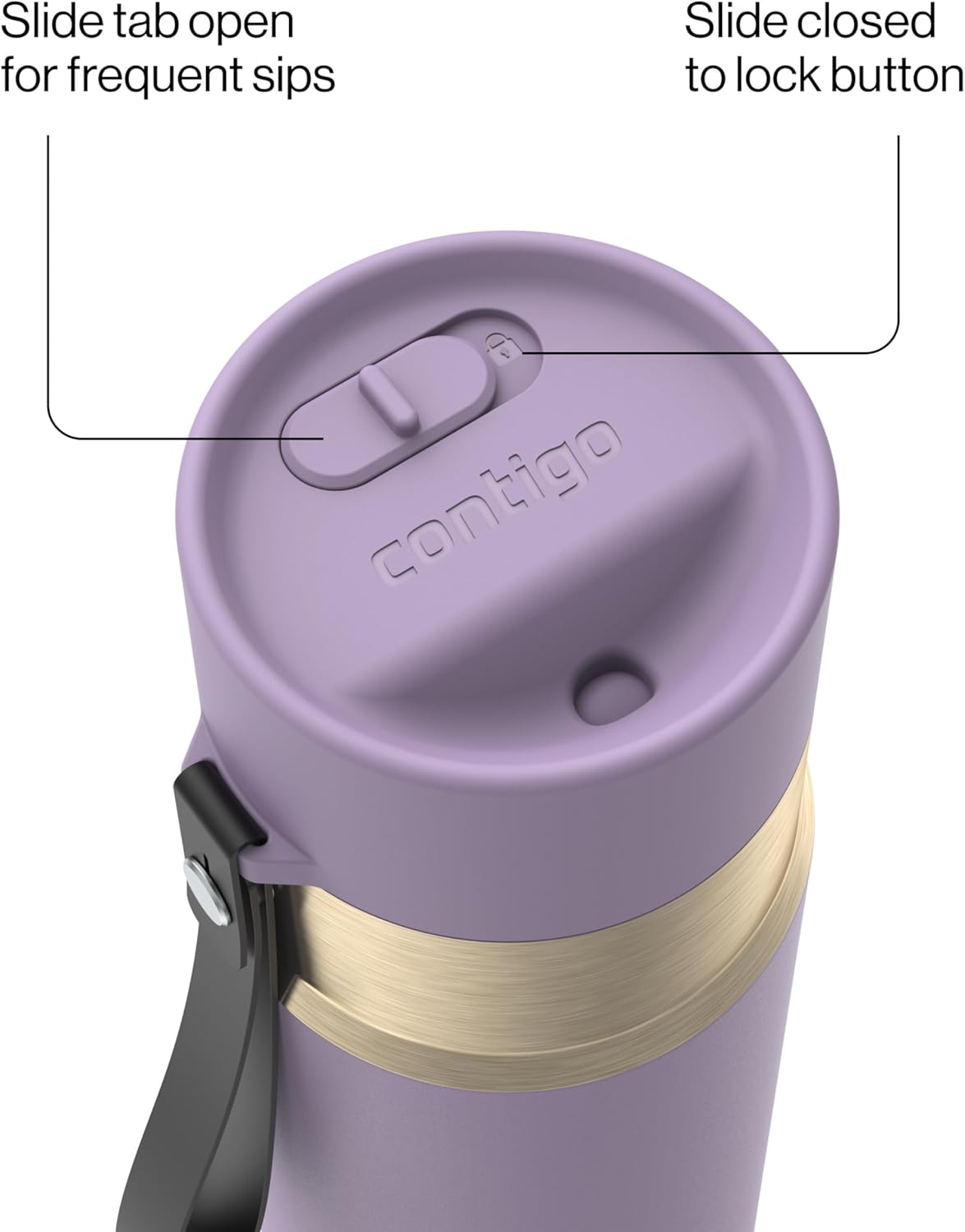 AutoSeal 24 oz Stainless Steel Vacuum-Insulated Water Bottle with Leakproof Push-Button Spout & Lock, Carry Strap, BPA-Free & Lead-Free, Dishwasher Safe
