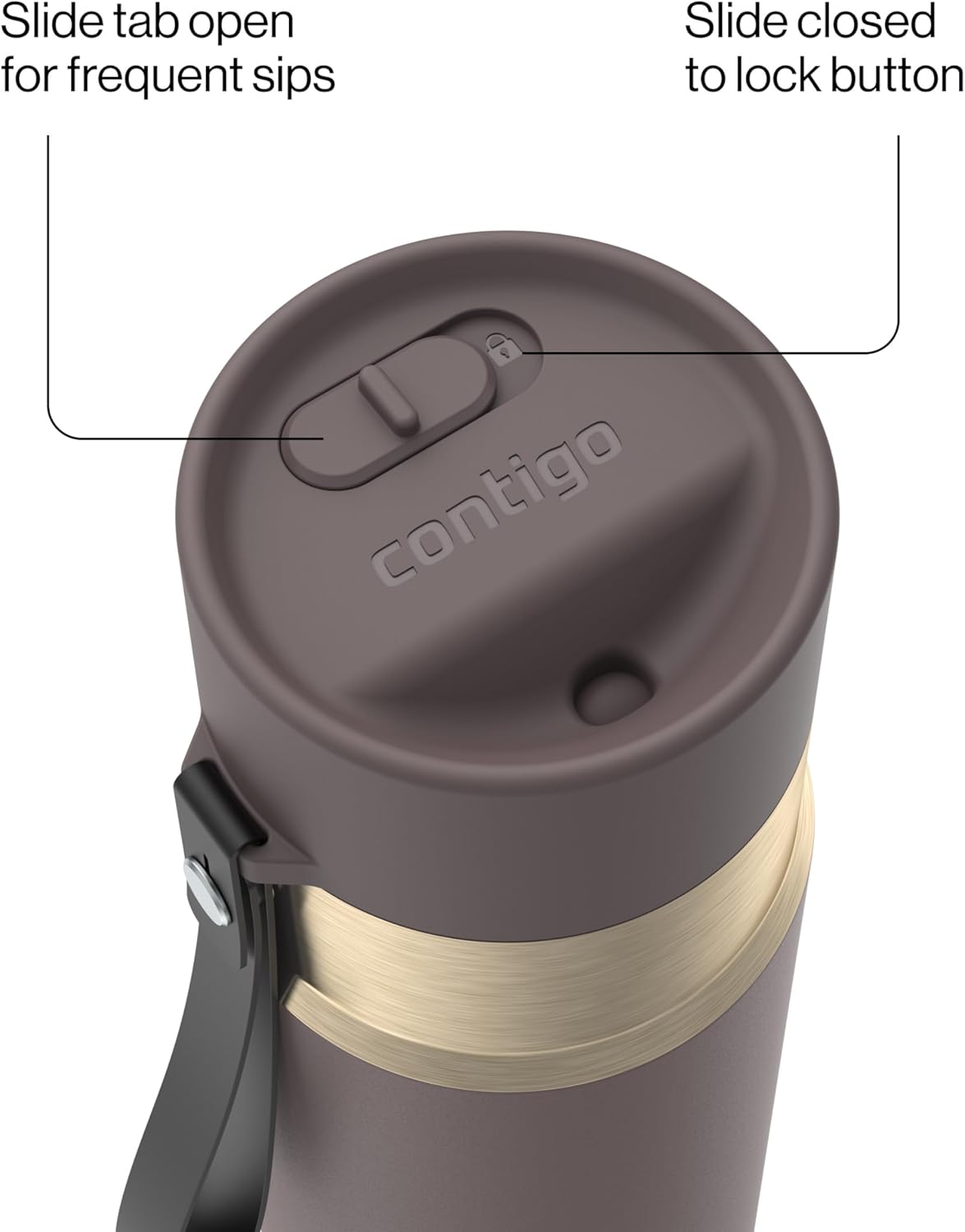 AutoSeal 24 oz Stainless Steel Vacuum-Insulated Water Bottle with Leakproof Push-Button Spout & Lock, Carry Strap, BPA-Free & Lead-Free, Dishwasher Safe