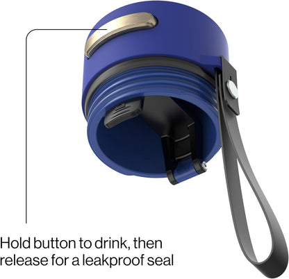 AutoSeal 24 oz Stainless Steel Vacuum-Insulated Water Bottle with Leakproof Push-Button Spout & Lock, Carry Strap, BPA-Free & Lead-Free, Dishwasher Safe