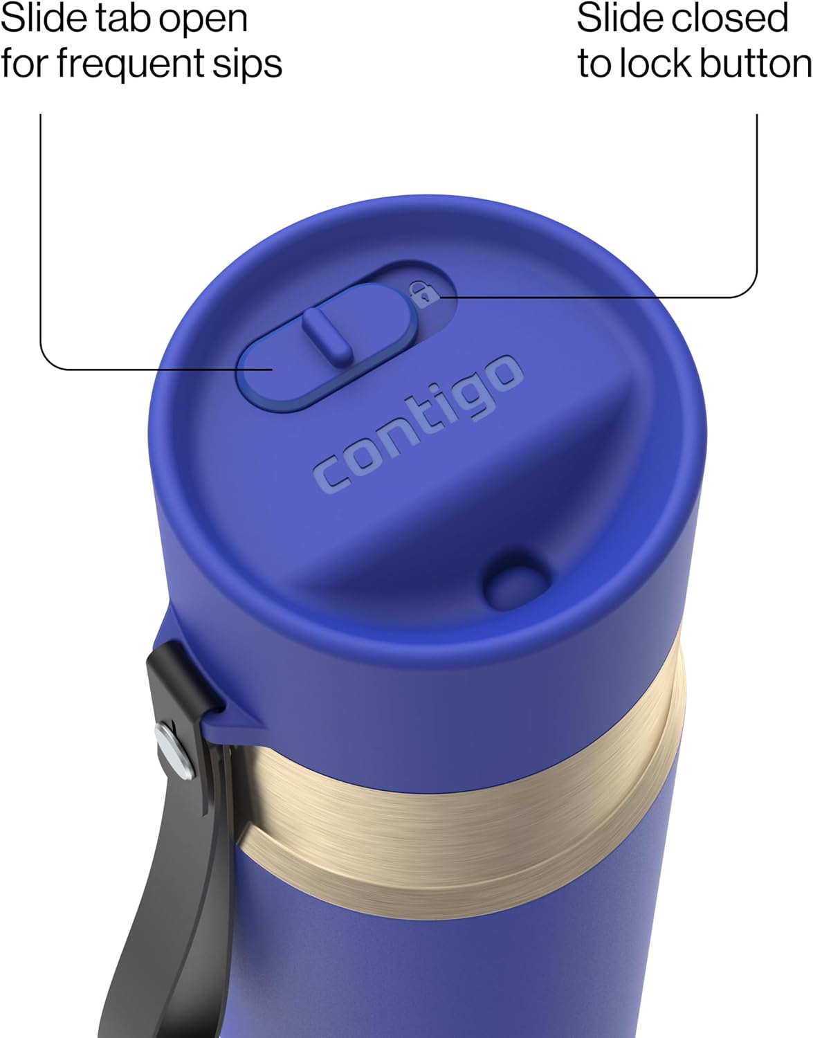 AutoSeal 24 oz Stainless Steel Vacuum-Insulated Water Bottle with Leakproof Push-Button Spout & Lock, Carry Strap, BPA-Free & Lead-Free, Dishwasher Safe