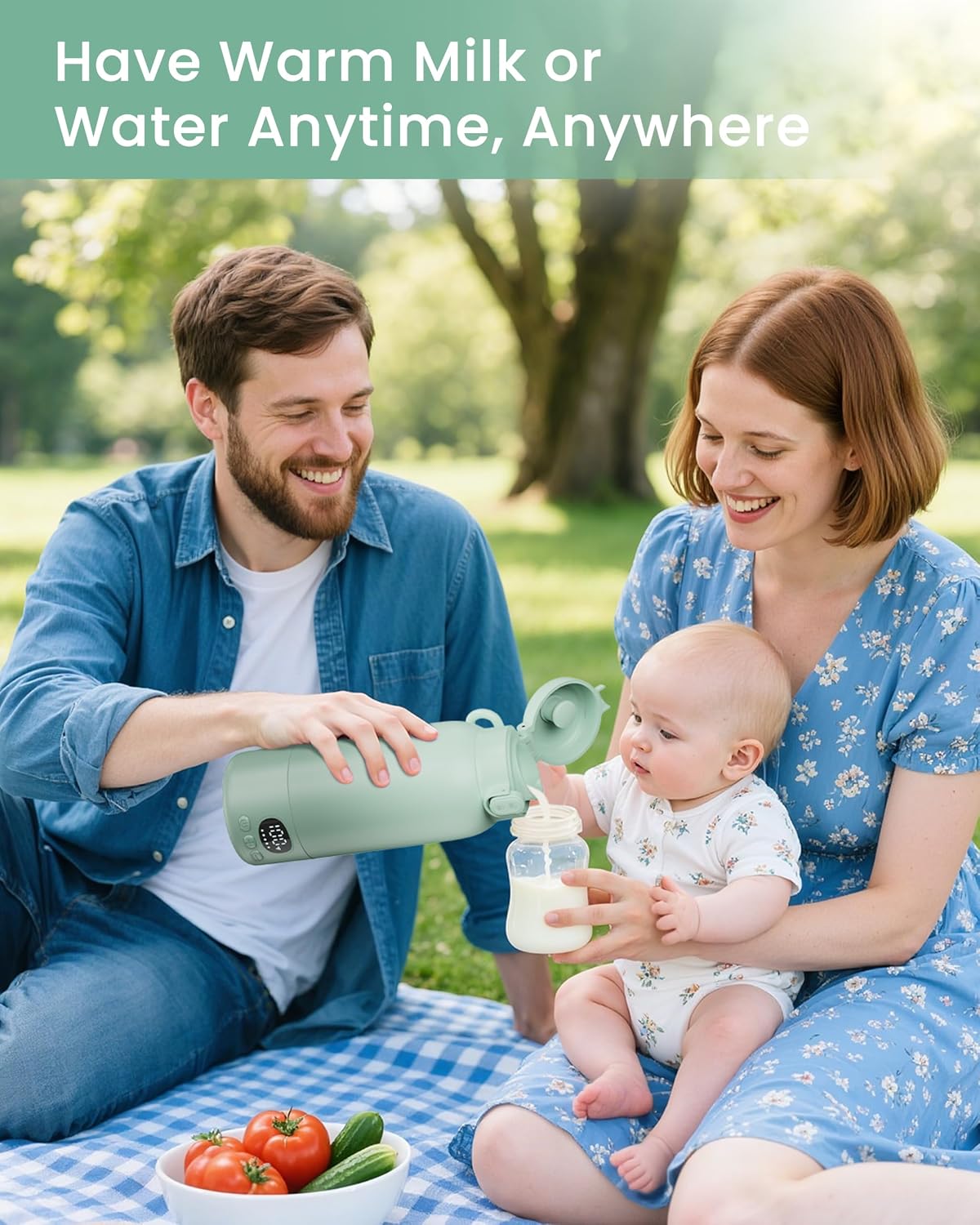 Portable Bottle Warmer for Travel, Fast Heating for Breast Milk & Water, 17 Ounces, Long-Lasting Battery, Ideal for Outdoor Use & Baby Shower, Light Green