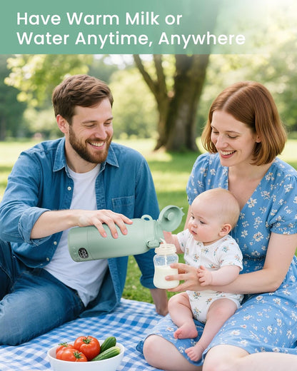 Portable Bottle Warmer for Travel, Fast Heating for Breast Milk & Water, 17 Ounces, Long-Lasting Battery, Ideal for Outdoor Use & Baby Shower, Light Green