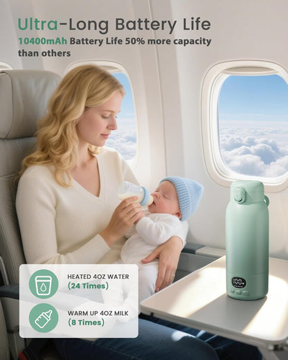 Portable Bottle Warmer for Travel, Fast Heating for Breast Milk & Water, 17 Ounces, Long-Lasting Battery, Ideal for Outdoor Use & Baby Shower, Light Green