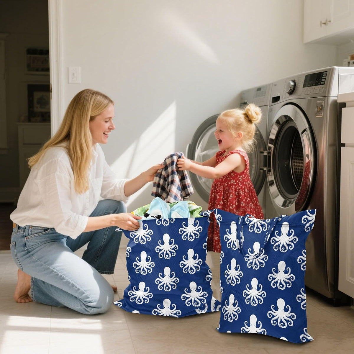 Cartoon Octopus Waterproof Travel Laundry Bag Easy Care 2 Packs