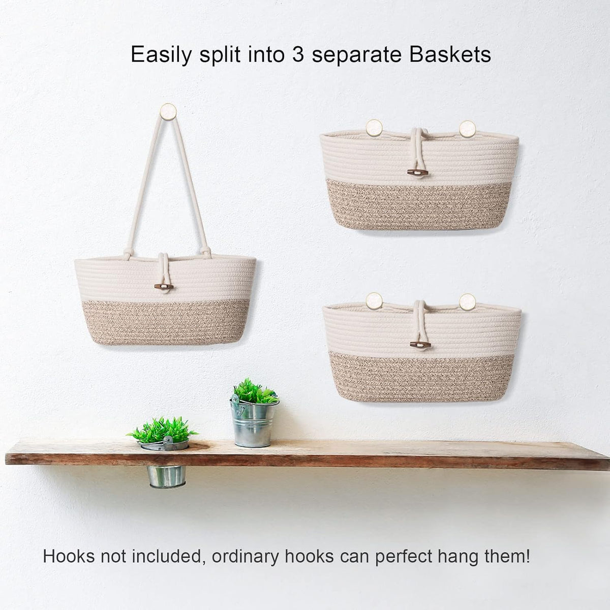 Over the Door Storage Basket Cotton Rope Organizer, Wall Hanging